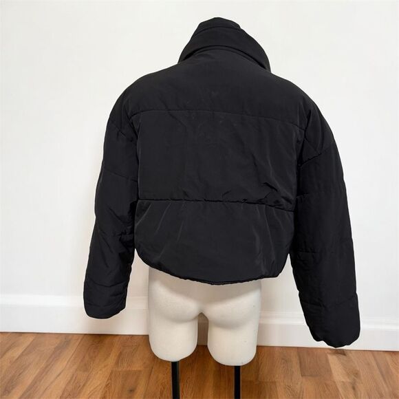 H&M Divided Black Puffer Bomber Aviator Black Coat Jacket Cropped Large - Picture 2 of 6